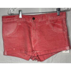 Wildfox Pinkish Red Frayed Hem Michelle Slouchy Boyfriend Denim Shorts Size 30
